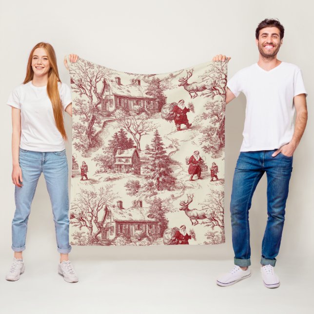 Vintage röd Toile julby - Tomte Fleecefilt (På plats)