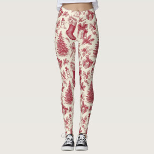 Vintage röd Toile julmönster med julstrumpor Leggings