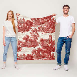 Vintage röd Toile landskapsmönster natur Fleecefilt