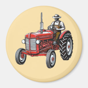Vintage röd traktor magnet