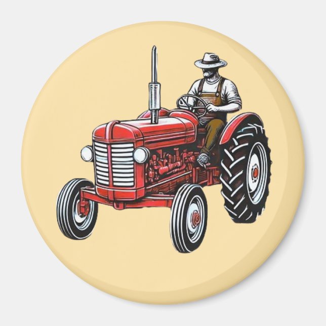 Vintage röd traktor magnet (Framsidan)