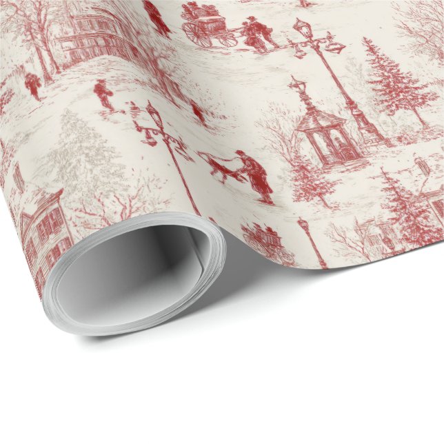 Vintage röd vinterscen presentpapper (Rullad Hörn)