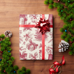 Vintage Röd & Vit Jul Elegant Presentpapper