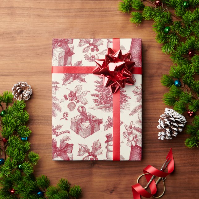 Vintage Röd & Vit Jul Elegant   Presentpapper (Julgåva)