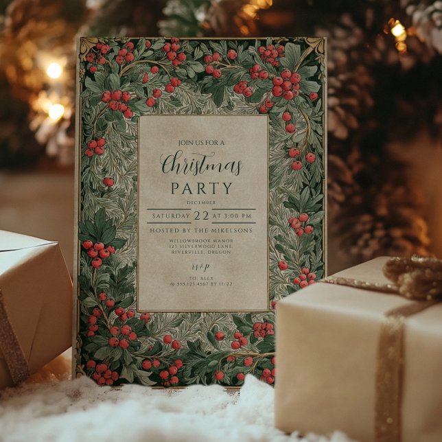 Vintage röda bär jul inbjudningar (Skapare uppladdad)