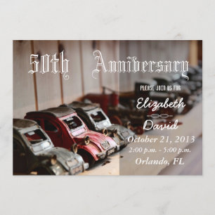 Vintage röda bilar 50-årsjubileum inbjudningar