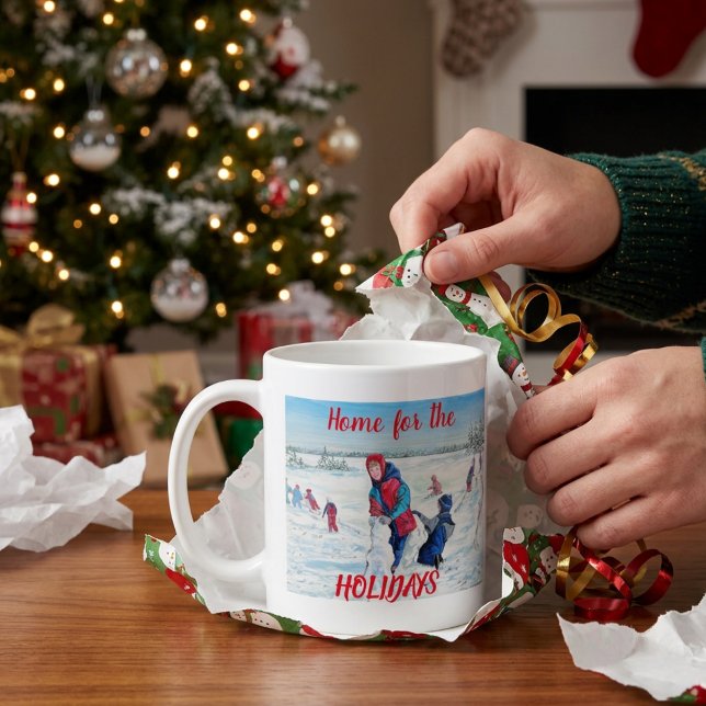 VINTAGE Röda & Blå HELGDAGAR Personalisera Kaffemugg (Skapare uppladdad)