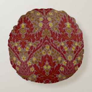 Vintage Röda Guld William Morris Höstblommor Rund Kudde