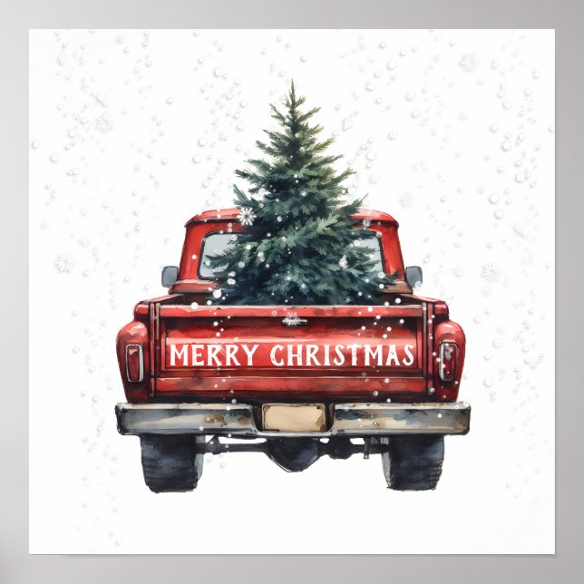 Vintage röda lastbil God Jul Poster (Framsidan)