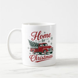 Vintage röda lastbil hem för julhelgen kaffemugg