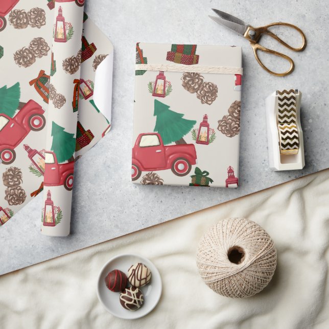 Vintage röda lastbils julpapper  (Hantverk)