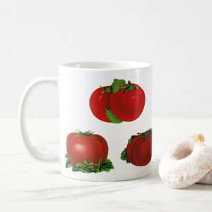 Vintage röda mogna tomater mat, frukter, grönsaker kaffemugg