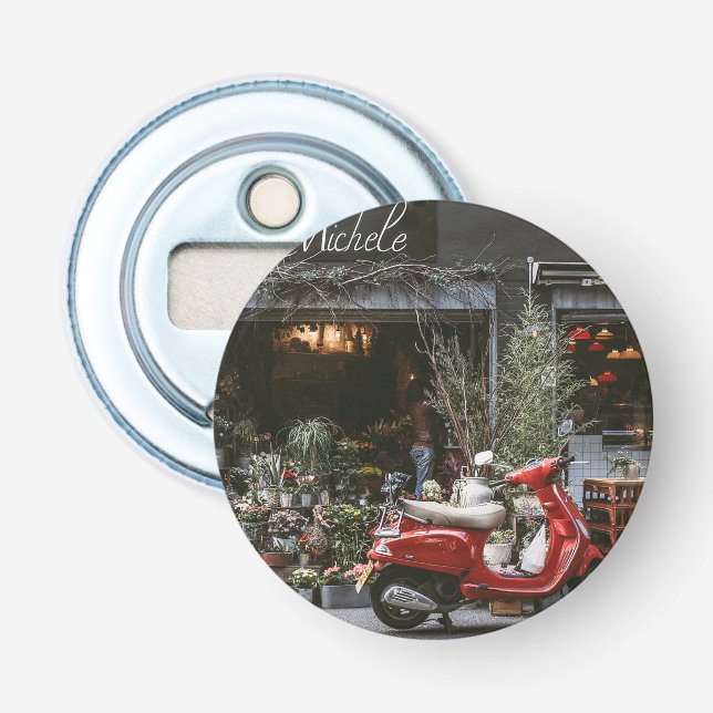 Vintage röda motorscooter   flasköppnare (Framsidan)