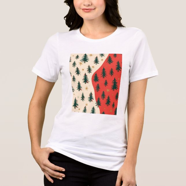 Vintage röda och gröna julgranar Mönster T Shirt (Framsida)