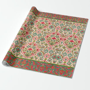 Vintage Röda och Grönt Arabiska Blommönstret Presentpapper