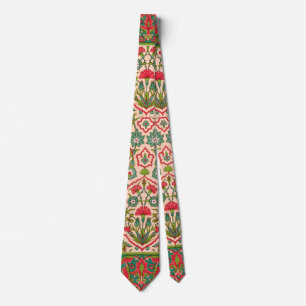 Vintage Röda och Grönt Arabiska Blommönstret Slips