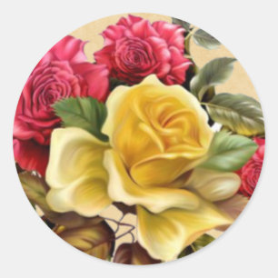 Vintage röda och gula rosor Blommig Runt Klistermärke