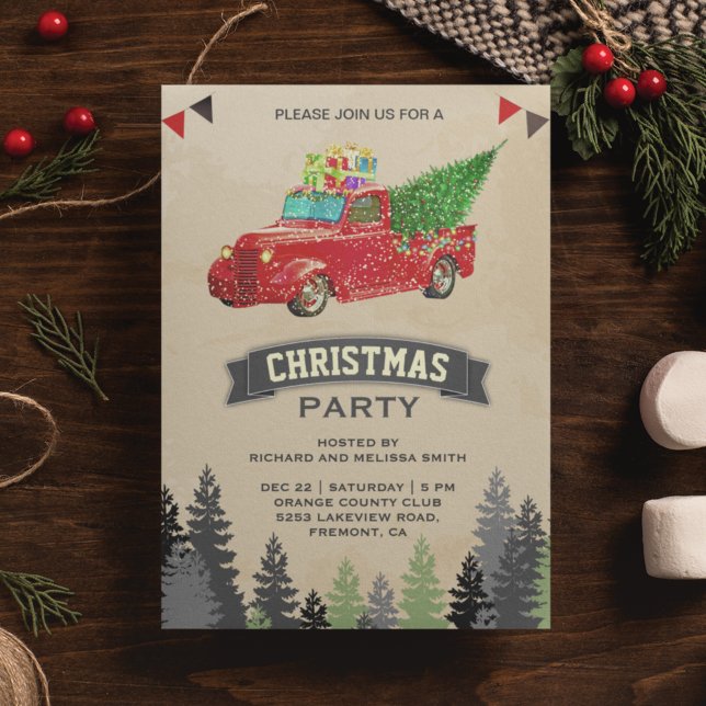 Vintage röda pickup julfest inbjudningar (Skapare uppladdad)