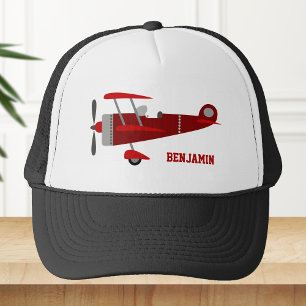 Vintage röda retro flygplan för barn keps