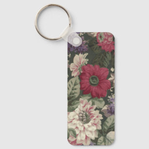 Vintage röda rosa blå vita blommor målning nyckelring