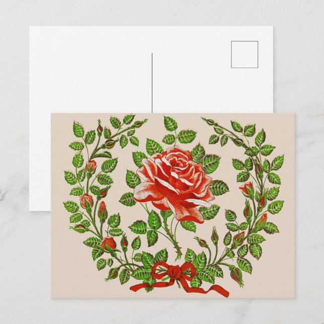 Vintage röda rosbuketter Blommig hälsningskonst Vykort (Fram/baksida)