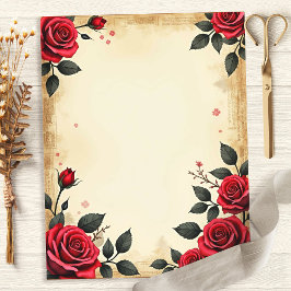 Vintage röda rosor Blommig Scrapbookpapper