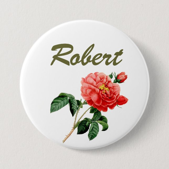 vintage röda rosor namn pin knapp (Framsida)