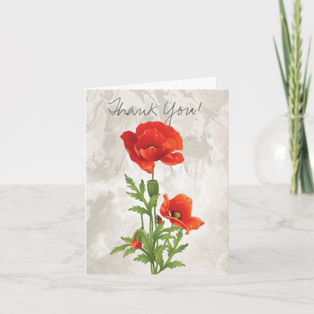 VINTAGE RÖDA VALLMOFLOWER TACK KORT (Framsida)