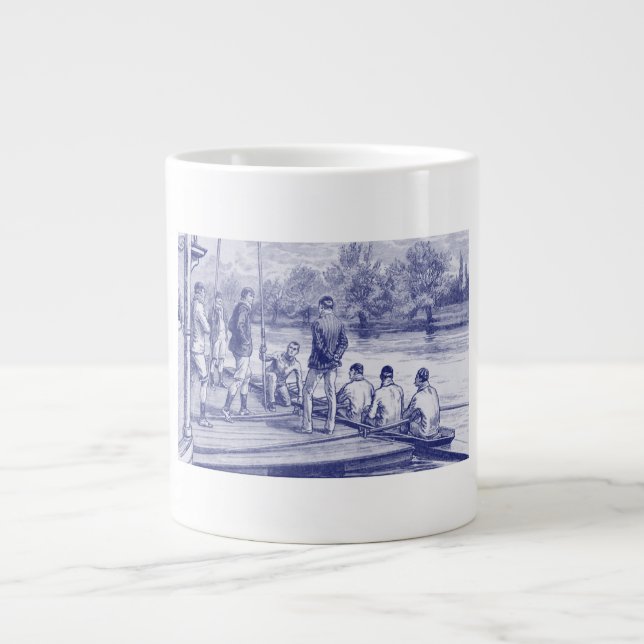 Vintage roddarlag i båt vid bryggan jumbo mugg (Framsidan)