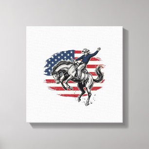 Vintage Rodeo Cowboy Patriotisk Häst Ryttare Vecto Canvastryck