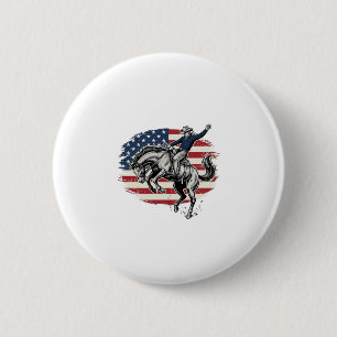Vintage Rodeo Cowboy Patriotisk Häst Ryttare Vecto Knapp