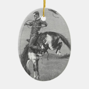 Vintage Rodeo Cowboys, Bucking Bronco av Remington Julgransprydnad Keramik