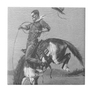Vintage Rodeo Cowboys, Bucking Bronco by Remington Kakelplatta