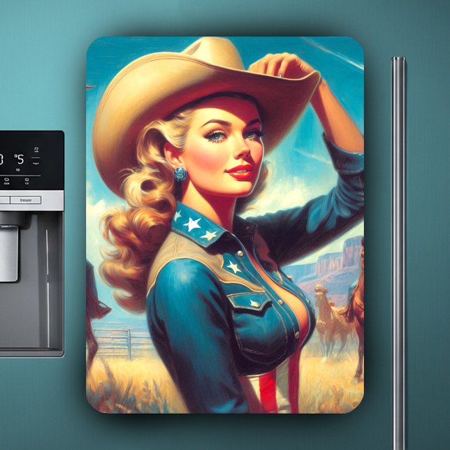 Vintage Rodeo Pinup-flicka Magnet (Skapare uppladdad)