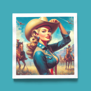 Vintage Rodeo Pinup-kvinna Pappersservett