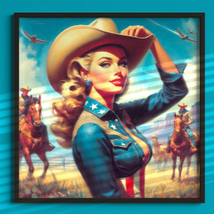 Vintage Rodeo Pinup-kvinna Poster