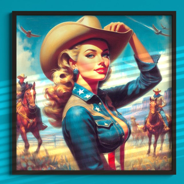 Vintage Rodeo Pinup-kvinna Poster (Skapare uppladdad)