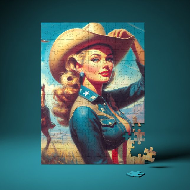 Vintage Rodeo Pinup-kvinna Pussel (Skapare uppladdad)