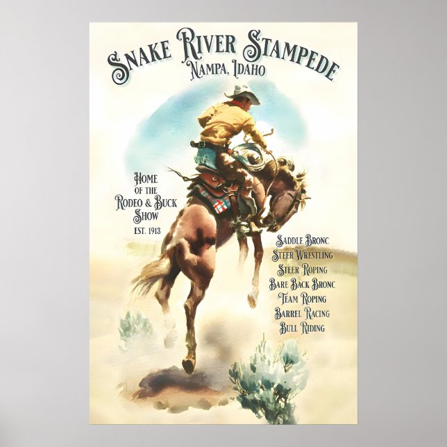Vintage rodeoaffisch Snake River Stampede, västern Poster (Framsidan)