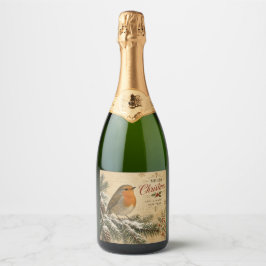 vintage rödhake jul champagne flasketikett