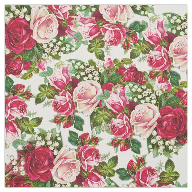 Vintage rödpastellblommor rosa ros botaniska blomm tyg (Provkarta)