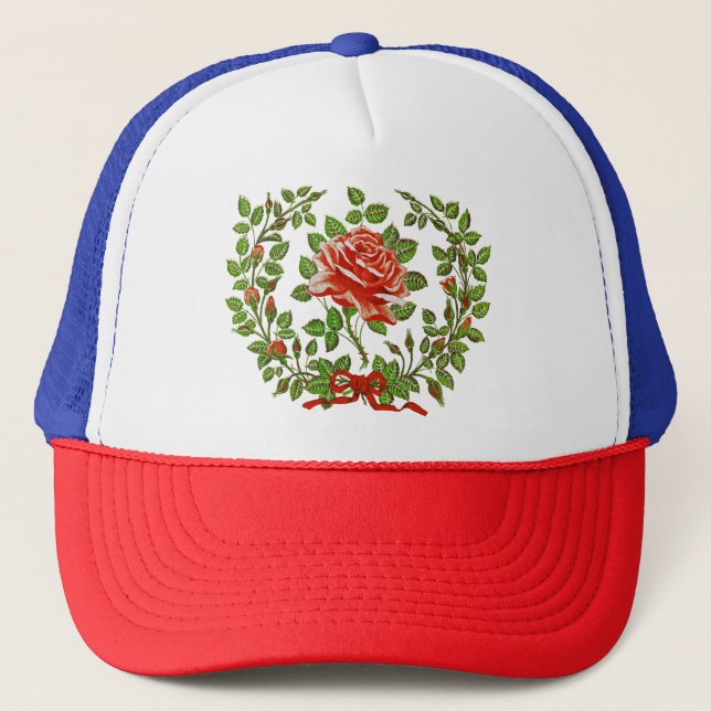 Vintage rödröd krans Blommig hälsningskonst Keps (Framsida)