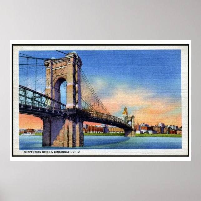 Vintage Roebling Suspension Bridge, Cincinnati, OH Poster (Framsidan)