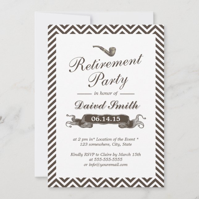 Vintage Rökpipa Chevron Pension Party Inbjudningar (Framsida)