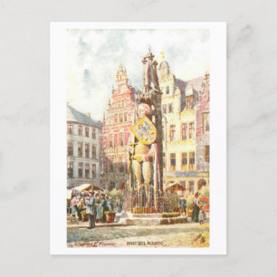 Vintage Roland-staty, Bremen, Tyskland Vykort
