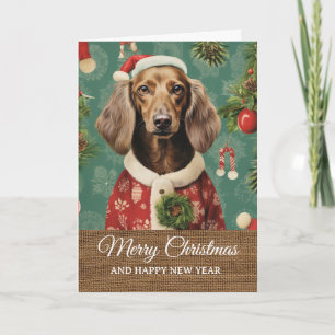 Vintage Rolig Hund i Dräkt Jul Kort