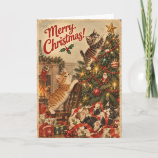 Vintage Rolig Julkort för Katter | Retro Jul Kort