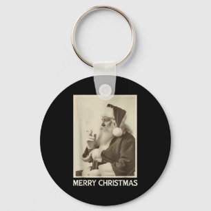 Vintage Rolig Rykande Tomte Jul Merry Nyckelring