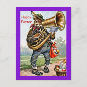 Vintage Roligt Gammal Påskhare & Fransk Horn Beaut Vykort