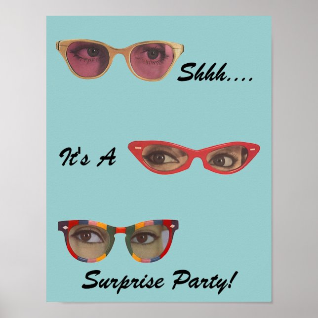 Vintage Roligt Retro Discreet Surprise Party Poste Poster (Framsidan)
